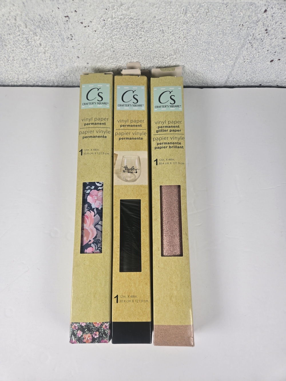 Crafter's Square Permanent Vinyl Paper Rolls Set of 3 Black Floral Glitter
